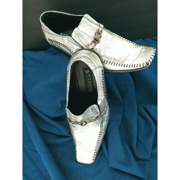 Aurelio Garcia Fiesso Square Toe Silver FI-8068 Leather Dress Loafers Men's 13 - Picture 2 of 12